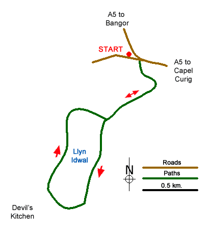 Route Map - Circuit of Llyn Idwal
 Walk