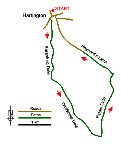 Route Map - River Dove & Reynard's Lane from Hartington Walk