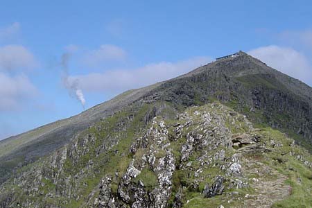 Snowdon with steam train and old cafe
