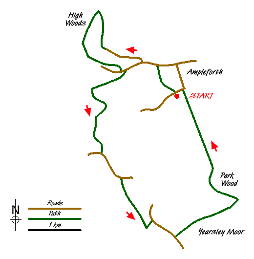 Route Map - Ampleforth, Shallow Dale, Yearsley Moor & Wilderness Walk