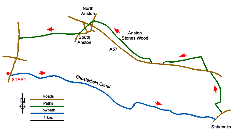 Route Map - Chesterfield Canal and Anston Brook from Kiveton Walk