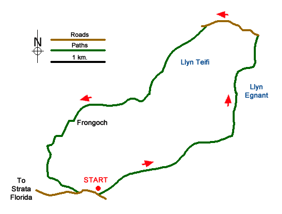 Route Map - Teifi Pools from near Strata Florida Walk