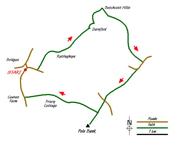 Route Map - Betchcott Hills & Pole Bank Walk