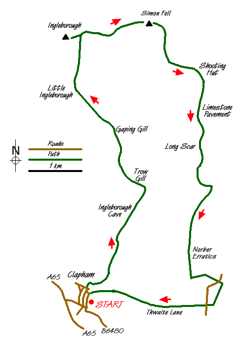 Route Map - Ingleborough via Gaping Gill & Norber Walk