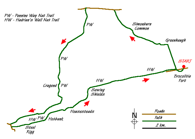 Route Map - Hadrian's Wall and Haughton Common Walk