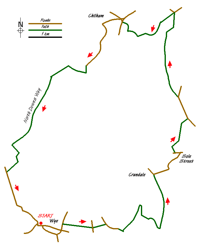 Route Map - Chilham circular from Wye Walk