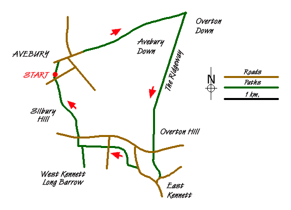 Route Map - Avebury, West Kennett and Silbury Hill Walk