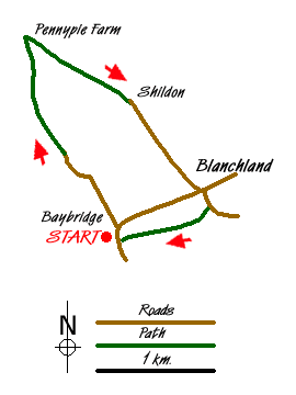 Route Map - Pennypie and Blanchland from Baybridge Walk