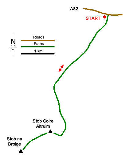 Route Map - Stob na Broige, Buchaille Etive Mor, Glen Coe Walk