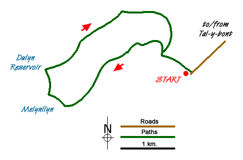 Route Map - Melynllyn & Dulyn Reservoir from Llyn Eigiau parking
 Walk