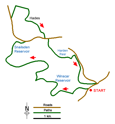 Route Map - Winscar Reservoir circuit from Dunford Bridge
 Walk