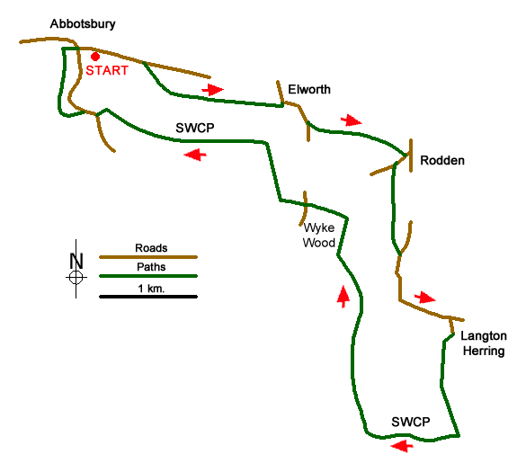 Route Map - Rodden & Langton Herring from Abbotsbury
 Walk
