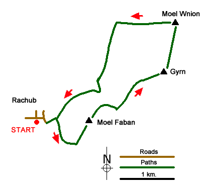 Route Map - Moel Faban, Gyrn & Moel Wnion from Rachub
 Walk