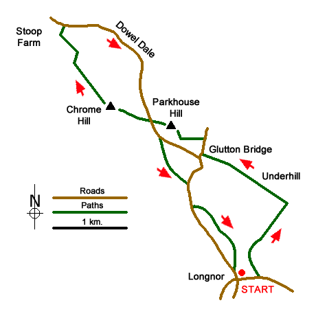 Route Map - Parkhouse & Chrome Hills from Longnor Walk