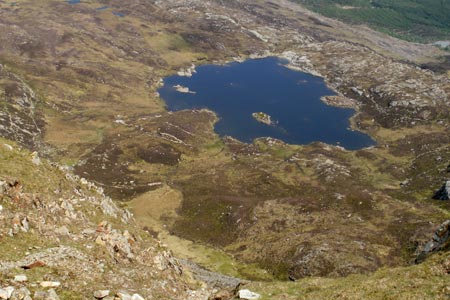 View looking down on Llyn y Foel from near the top of Moel Siabod