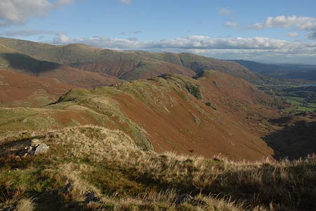 The view ahead from Calf Crag to Helm Crag