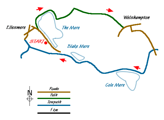 Route Map - The Llangollen Canal from Ellesmere Walk