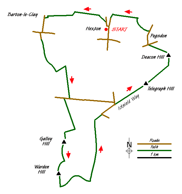 Route Map - Hill walking from Hexton Walk
