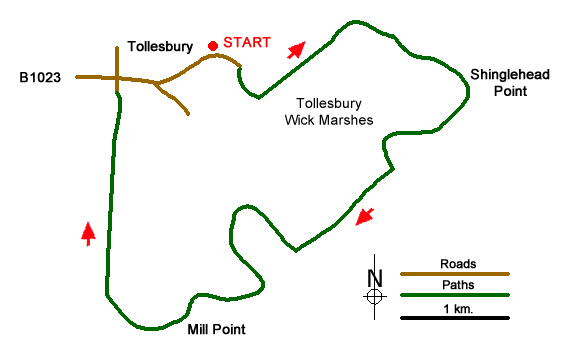 Route Map - Tollesbury Wick Marshes from Tollesbury
 Walk