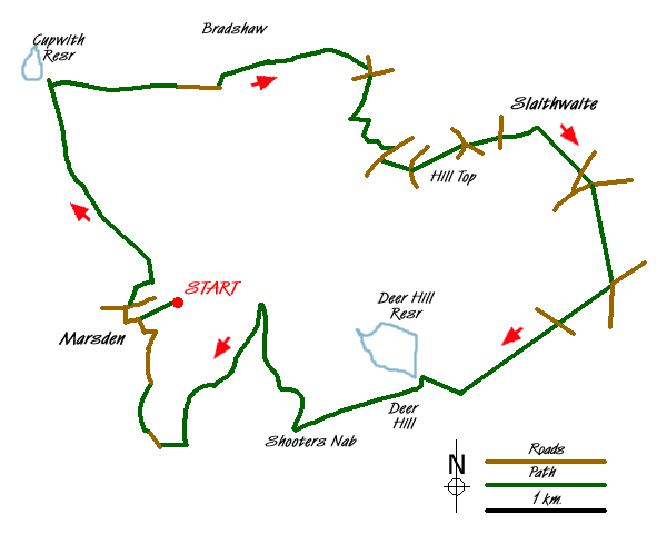 Route Map - Cupwith & Shooter's Nab from Marsden Walk