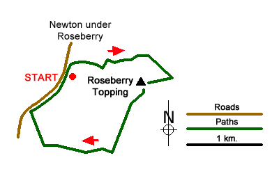 Route Map - Roseberry Topping from Newton under Roseberry Walk