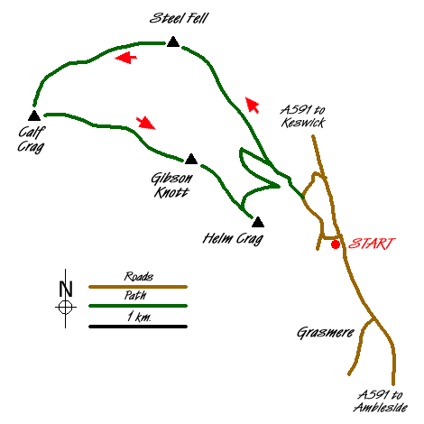 Route Map - Green Burn horseshoe from Grasmere Walk