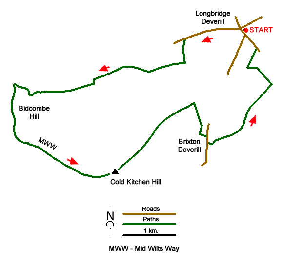 Route Map - Cold Kitchen Hill from Longbridge Deverill Walk