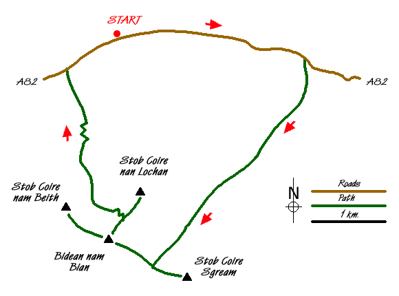 Route Map - Ridges & peaks of Bidean Nam Bian Walk
