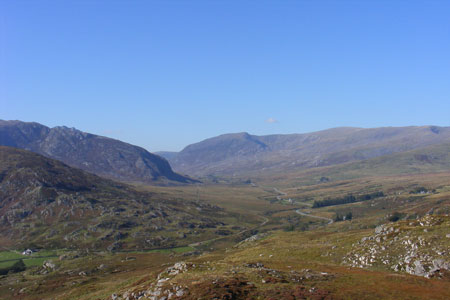 The view into the Ogwen valley from the summit of Clogwen
