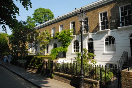 A fine terrace of houses by the River Thames in Richmond