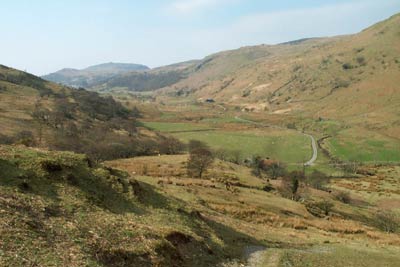 View down Cwm Pennant from old quarries in Cwm Trwsgl