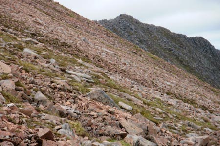Part way up the steep rocky slopes of Carn Mor Dearg