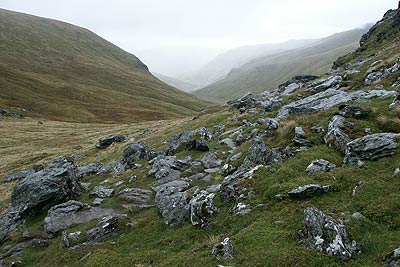 View north to Glen Lyon from col below Meall Corranaich
