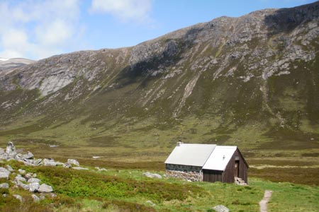 Leaving the Corrour Bothy on the ascent to the col