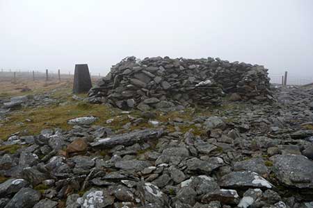 Pen y Garn trig point and shelter
