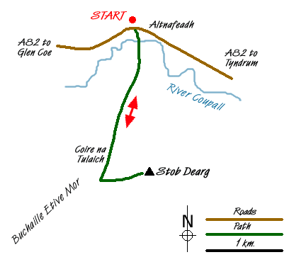Route Map - Stob Dearg (Buachaille Etive Mor) from Altnafeadh Walk