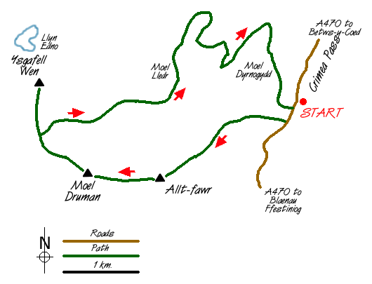 Route Map - North West of Blaenau Ffestiniog Walk
