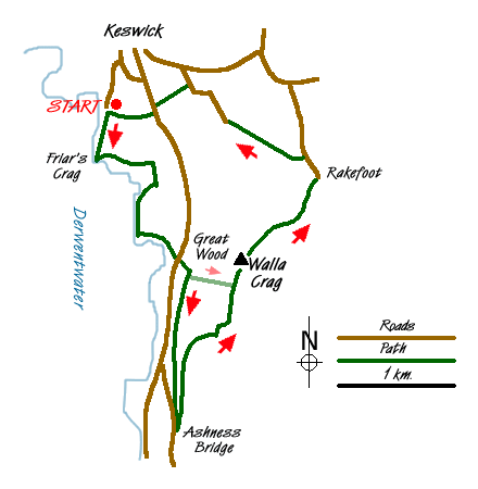Route Map - Derwentwater & Walla Crag Walk