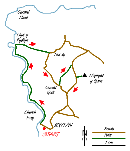 Route Map - Church Bay & Mynydd y Garn from Swtan Walk