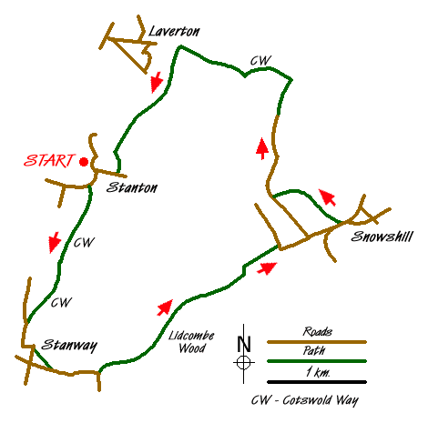 Route Map - Stanway & Snowshill circular Walk