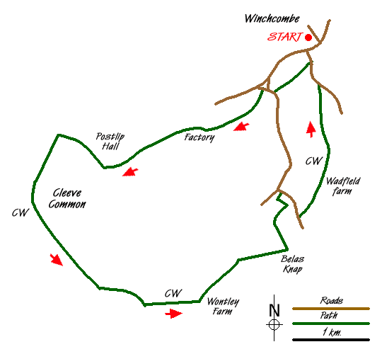 Route Map - Cleeve Common & Belas Knap from Winchcombe Walk