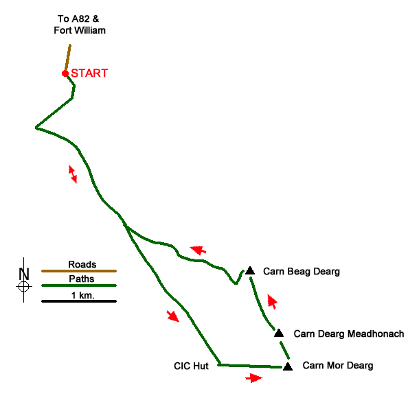 Route Map - Carn Mor Dearg (via Allt a' Mhuilinn trail) Walk