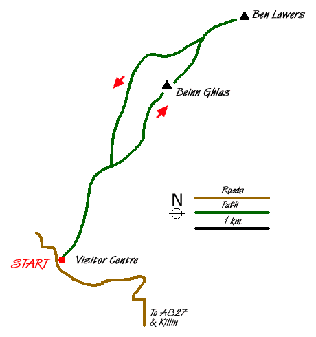 Route Map - Beinn Ghlas & Ben Lawers from near Killin Walk
