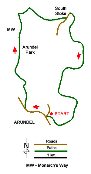 Route Map - Arundel Park and the River Arun Walk
