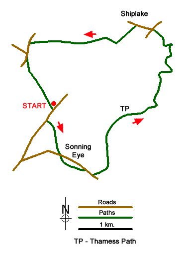 Route Map - Sonning Eye & Shiplake circular
 Walk