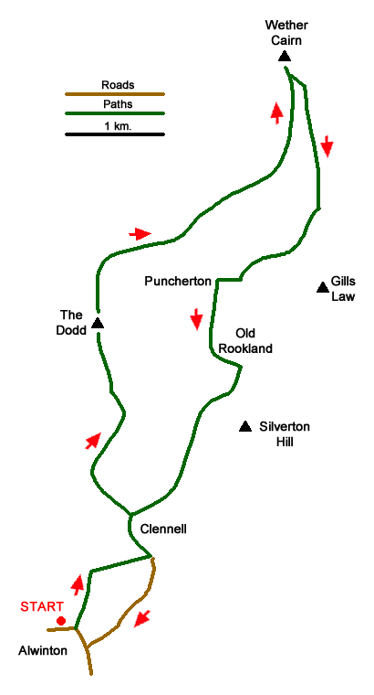 Route Map - The Dodd & Wether Cairn
 Walk