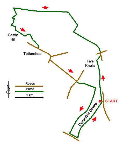 Route Map - Dunstable Downs & Totternhoe from Robertson Corner Walk