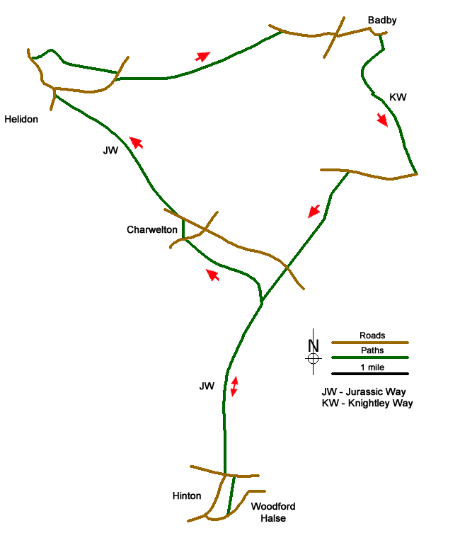 Route Map - Woodford Halse, Hellidon & Badby circular Walk