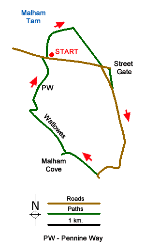 Route Map - Malham Cove, Malham Tarn & Watlowes Walk