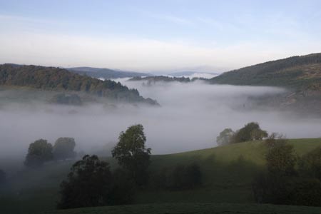 Lake Vyrnwy hidden from view by low lying cloud